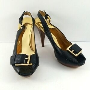 Michael Michael Kors Black Croc‎ Embossed Slingback Platform Heels 8.5